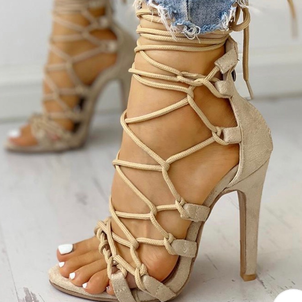 Hollow Out Lace Up Thin Heels NWOT!!
